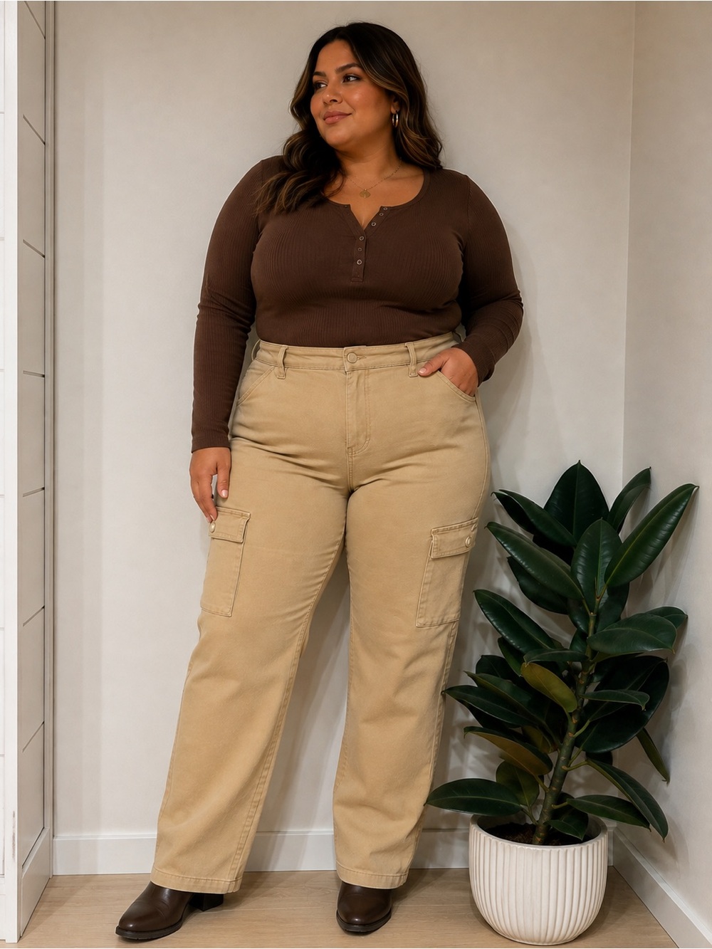 Judy Blue Garment Dyed Tan Straight Leg Cargo Pants Size 15/32